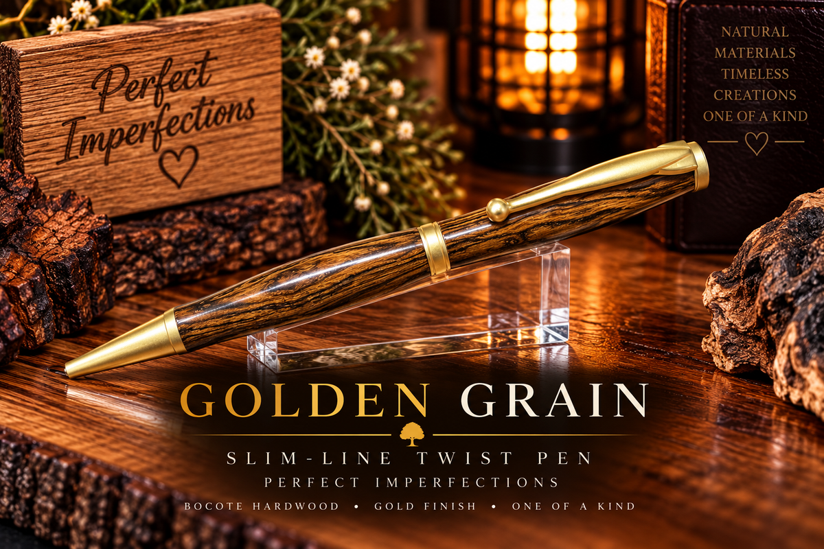 Golden Grain | Hand-Turned Bocote Hardwood Slim-Line Pen