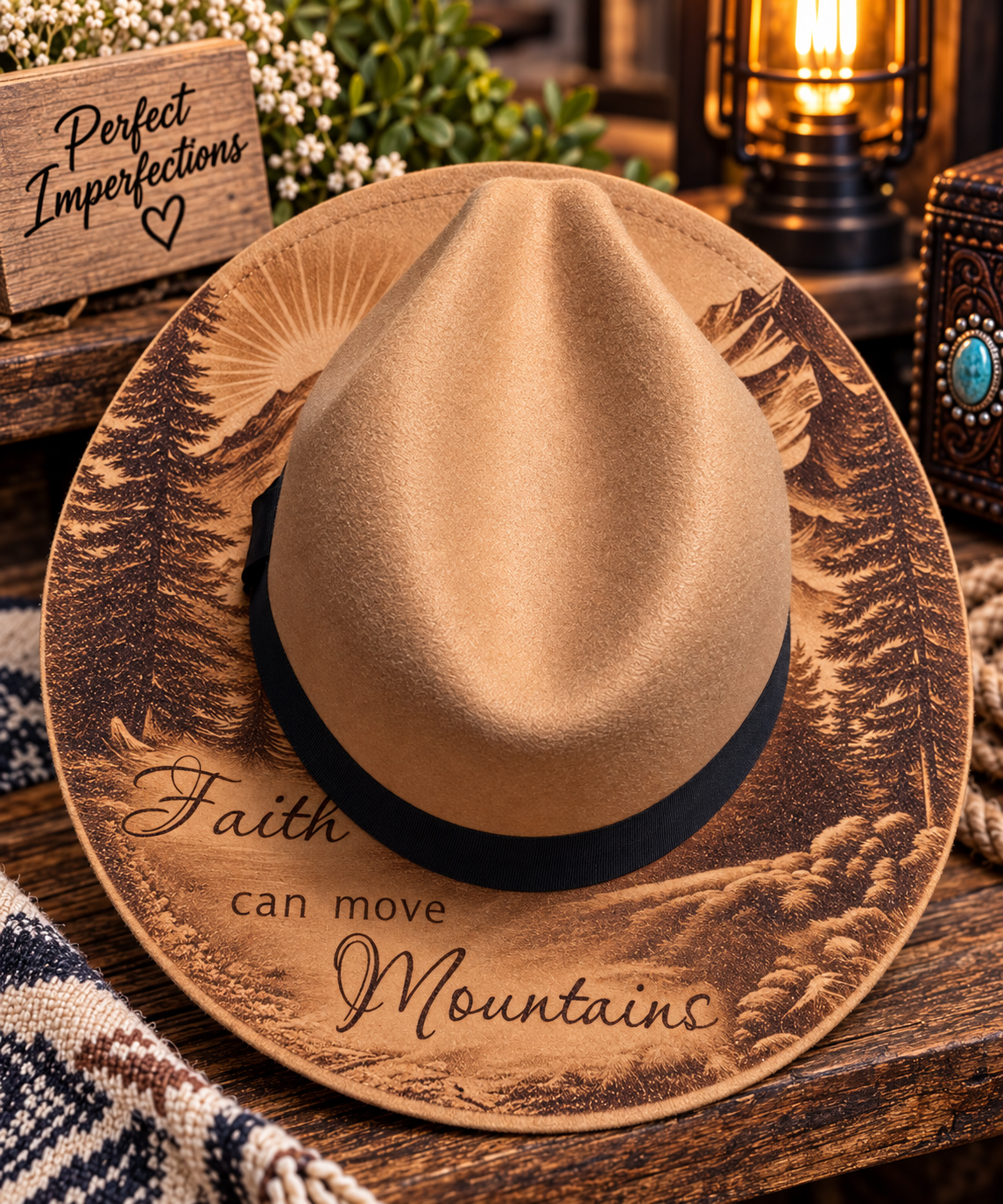 Faith Moves Mountains | One-of-a-Kind Laser-Engraved Felt Hat