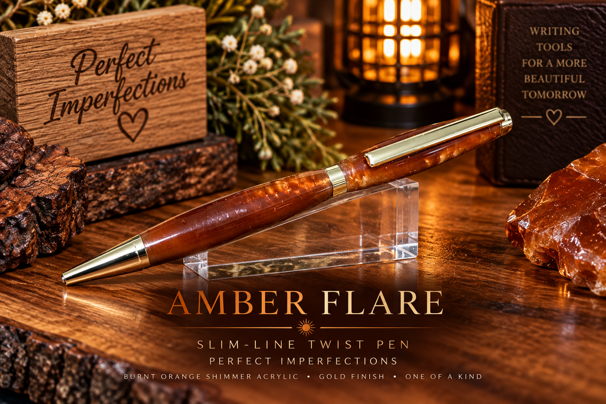 Amber Flare | Hand-Turned Burnt Orange Shimmer Acrylic Slim-Line Pen