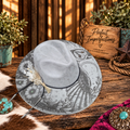 The Keeper of Moonlight | Owl & Celestial Engraved Silver Gray Western Hat