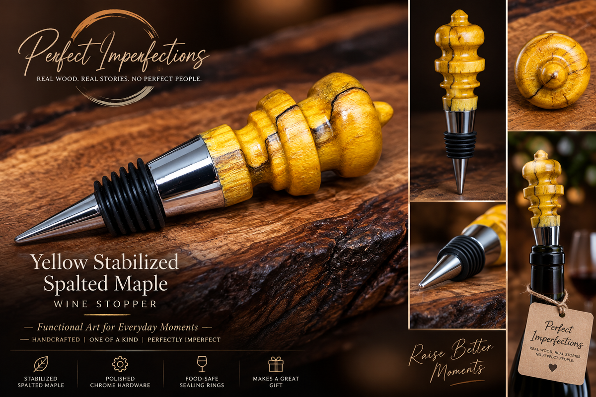 Yellow Spalted Maple | Hand-Turned Wine Stopper