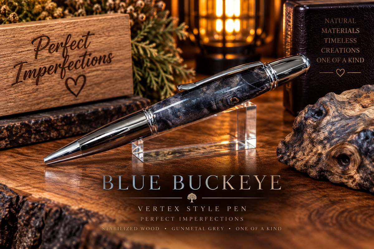 Blue Buckeye | Hand-Turned Stabilized Buckeye Burl Vertex Pen
