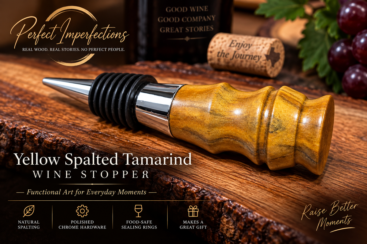 Yellow Spalted Tamarind | Hand-Turned Wine Stopper