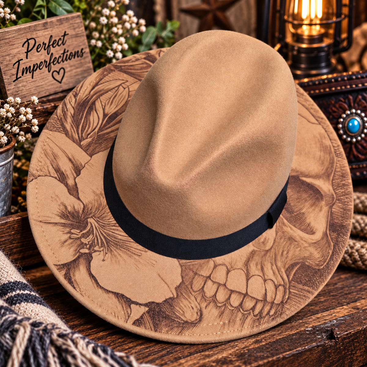 Desert Bloom | One-of-a-Kind Laser-Engraved Felt Hat